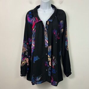 Free People Oversized Tunic Top Black Floral Size XS